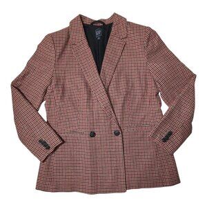 Gap Houndstooth Plaid Blazer Womens Size 16 Red Double-Breasted Wool Academia